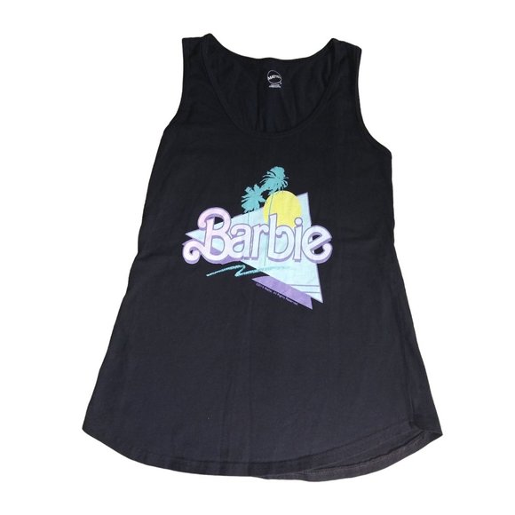 Barbie Black Tank Top Retro Barbie Purple Logo Women's Tank Top Size Medium - Picture 2 of 6